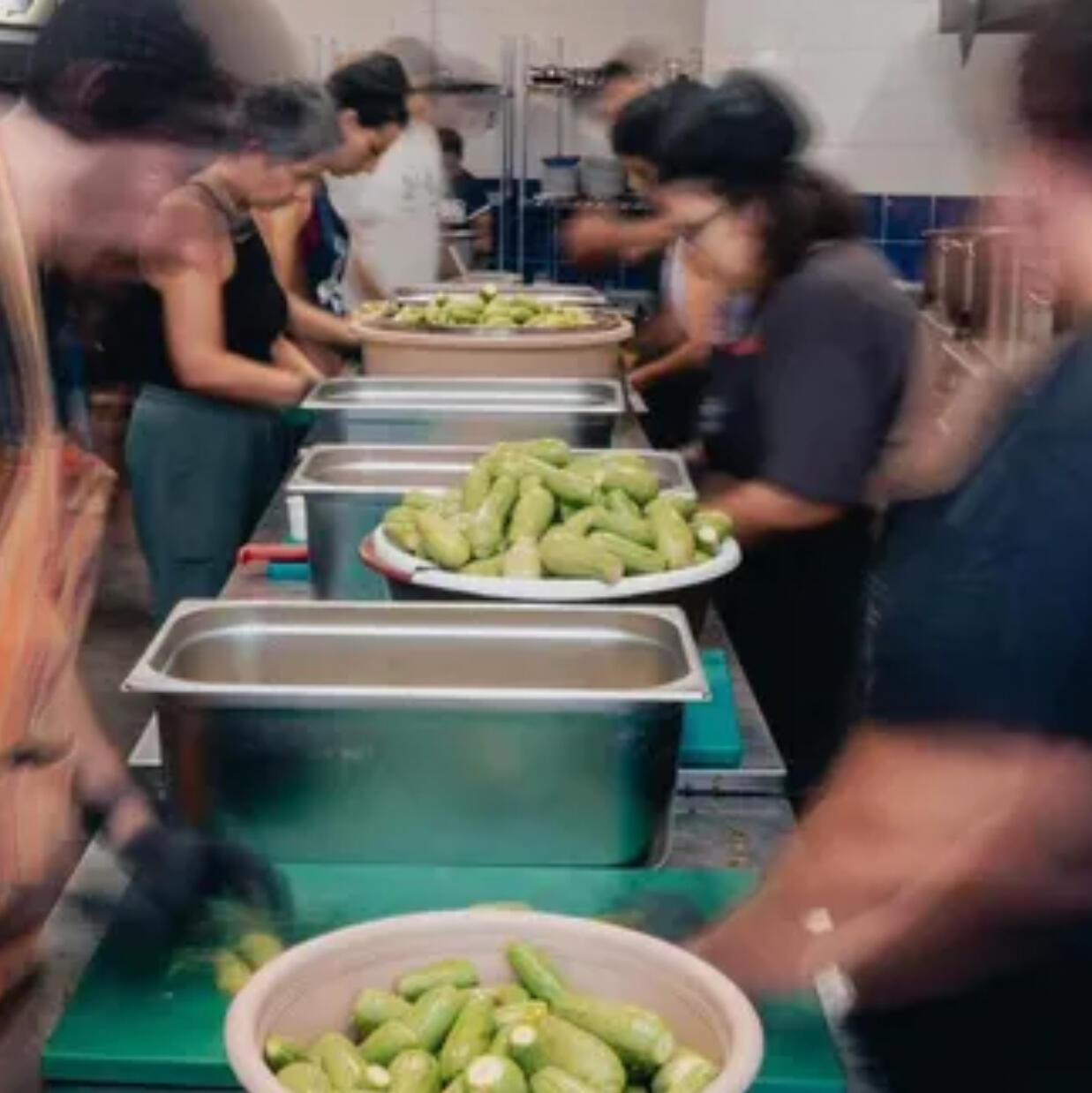 Go Fund Me A group of organizated volunteers helps set prepare food